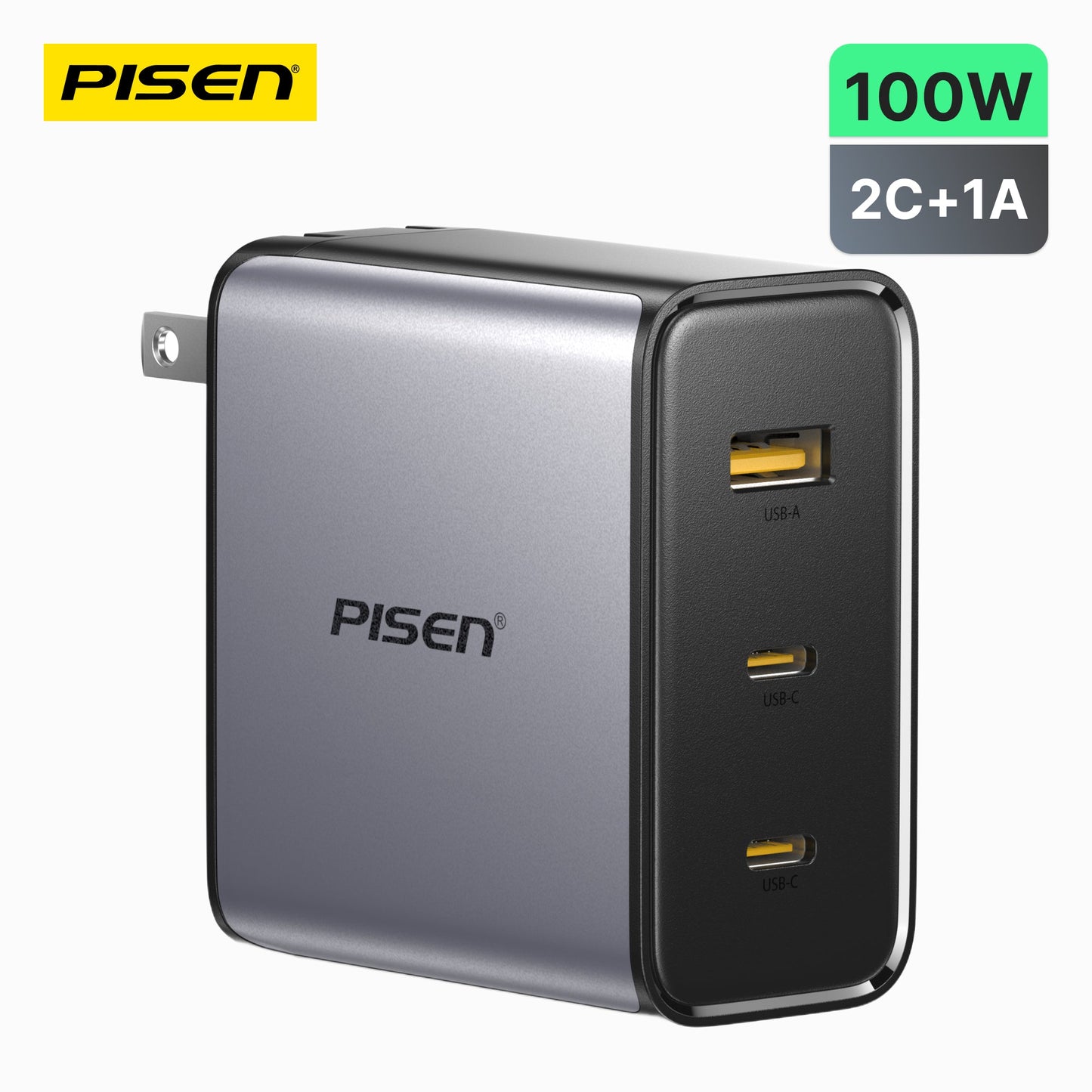PISEN BOLT Pro 100W 3-Port GaN Fast Charger – USB-C Wall Charger for Laptops & Phones (TP-C67)
