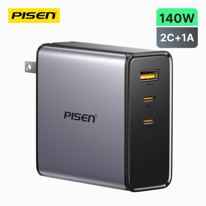 PISEN BOLT Pro 140W 3-Port GaN Fast Charger – USB-C Wall Charger for Laptops & Phones (TP-C68)