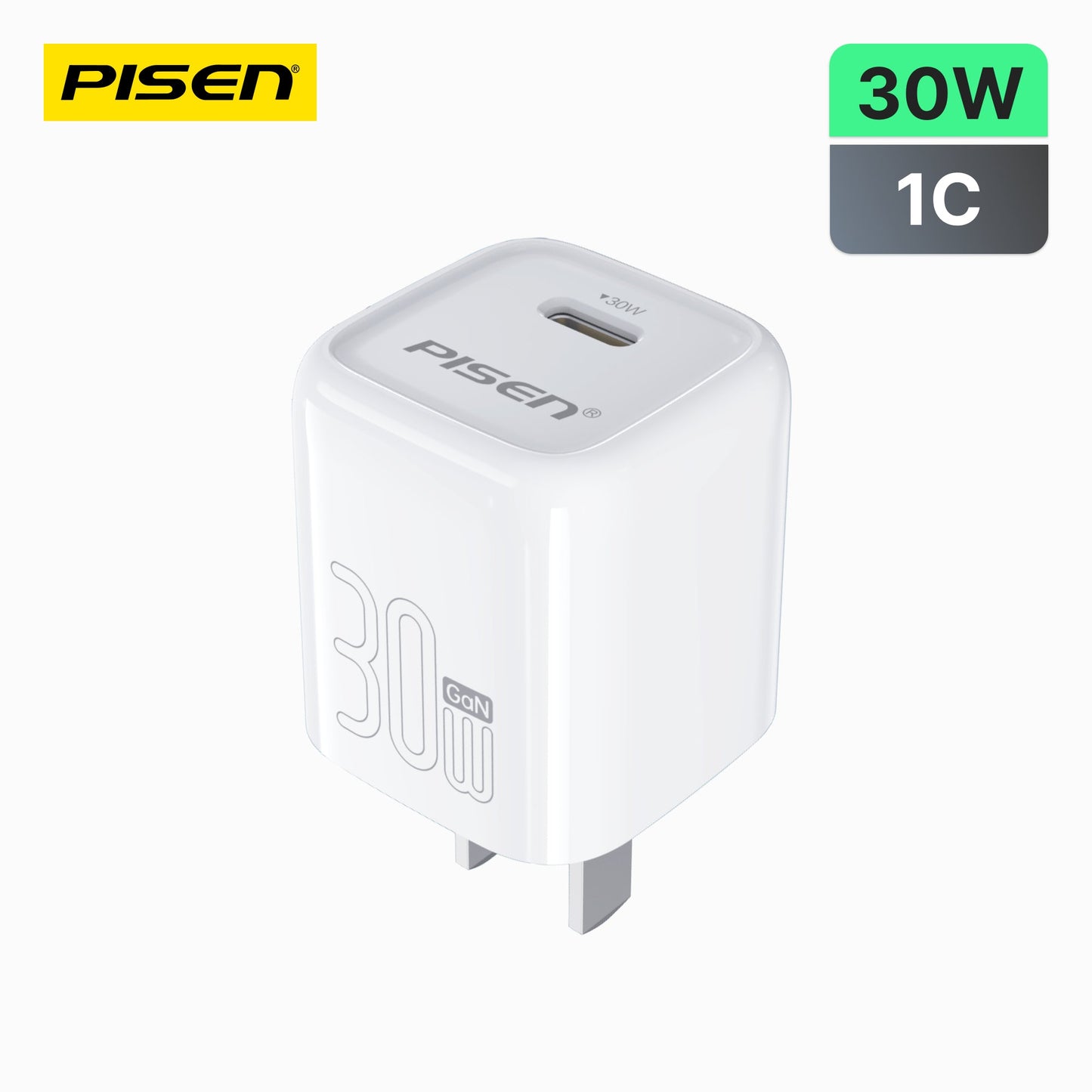 PISEN QUICK 30W GaN Pudding Charger – Single-Port USB-C Fast Wall Charger, US Plug (TP-C72)