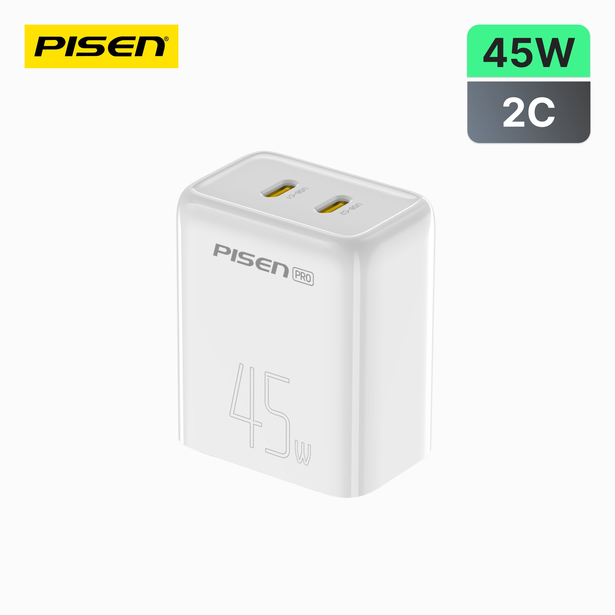 PISEN Pro 45W PD Fast Wall Charger – Dual USB-C Wall Charger, US Plug (TS-C152)