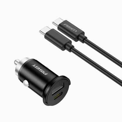 PISEN QUICK 30W Mini Car Charger – USB-C + USB-A Fast-Charging Adapter (TP-C73)