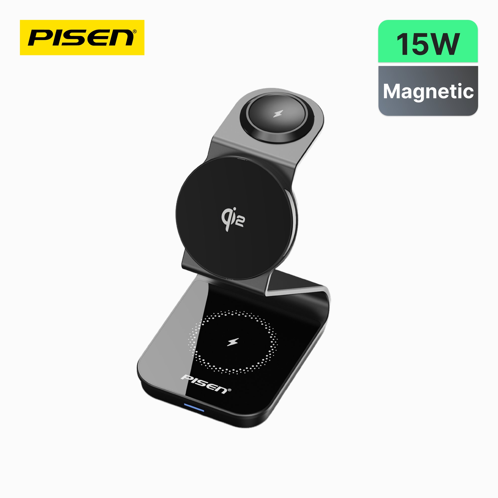 PISEN Qi2 Magnetic 3-in-1 Desktop Wireless Charger – MagSafe Dock for Phone, Watch & Earbuds (TP-C75)