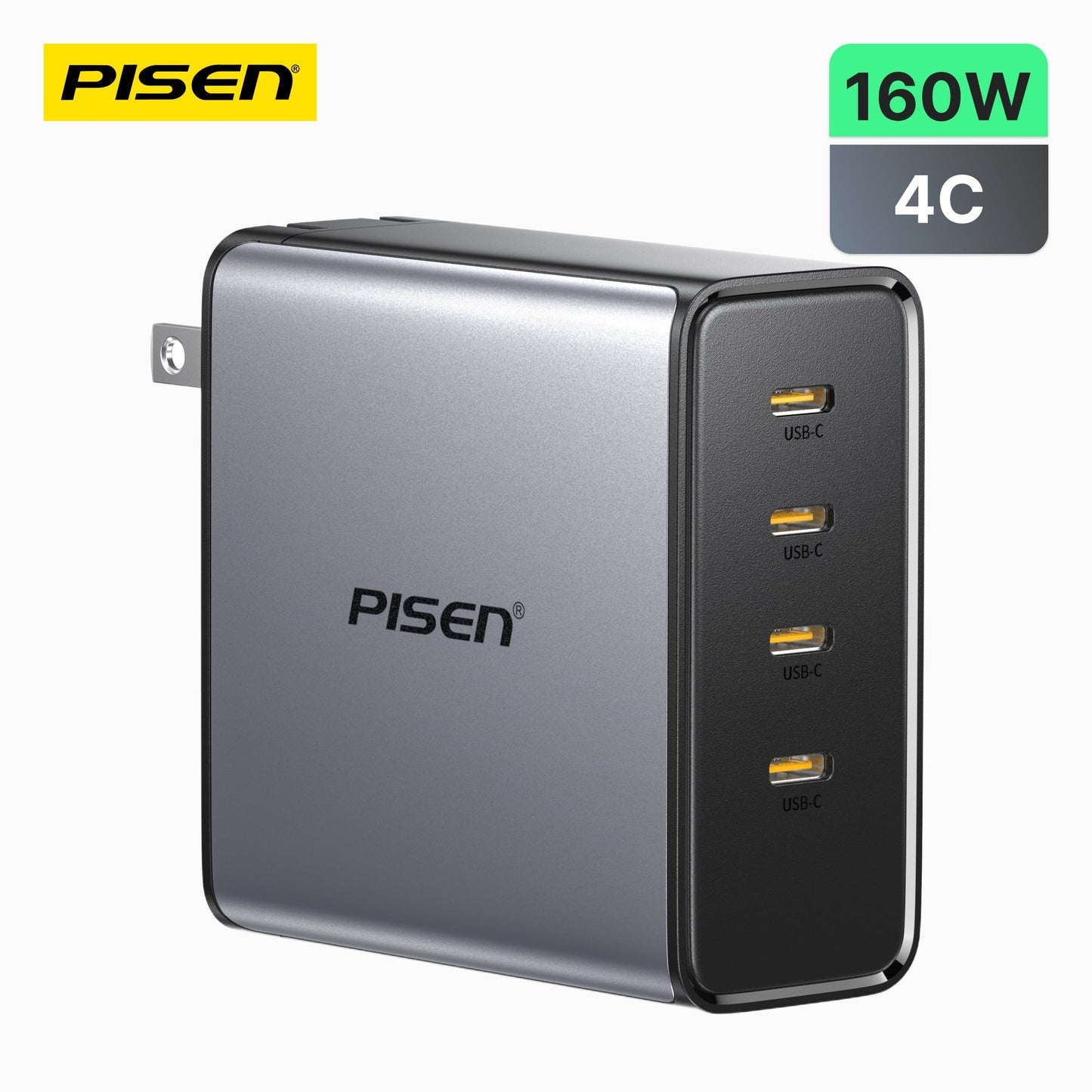 PISEN BOLT Pro 160W GaN Fast Charger – 4-Port USB-C Desktop Charging Station (TP-C81)