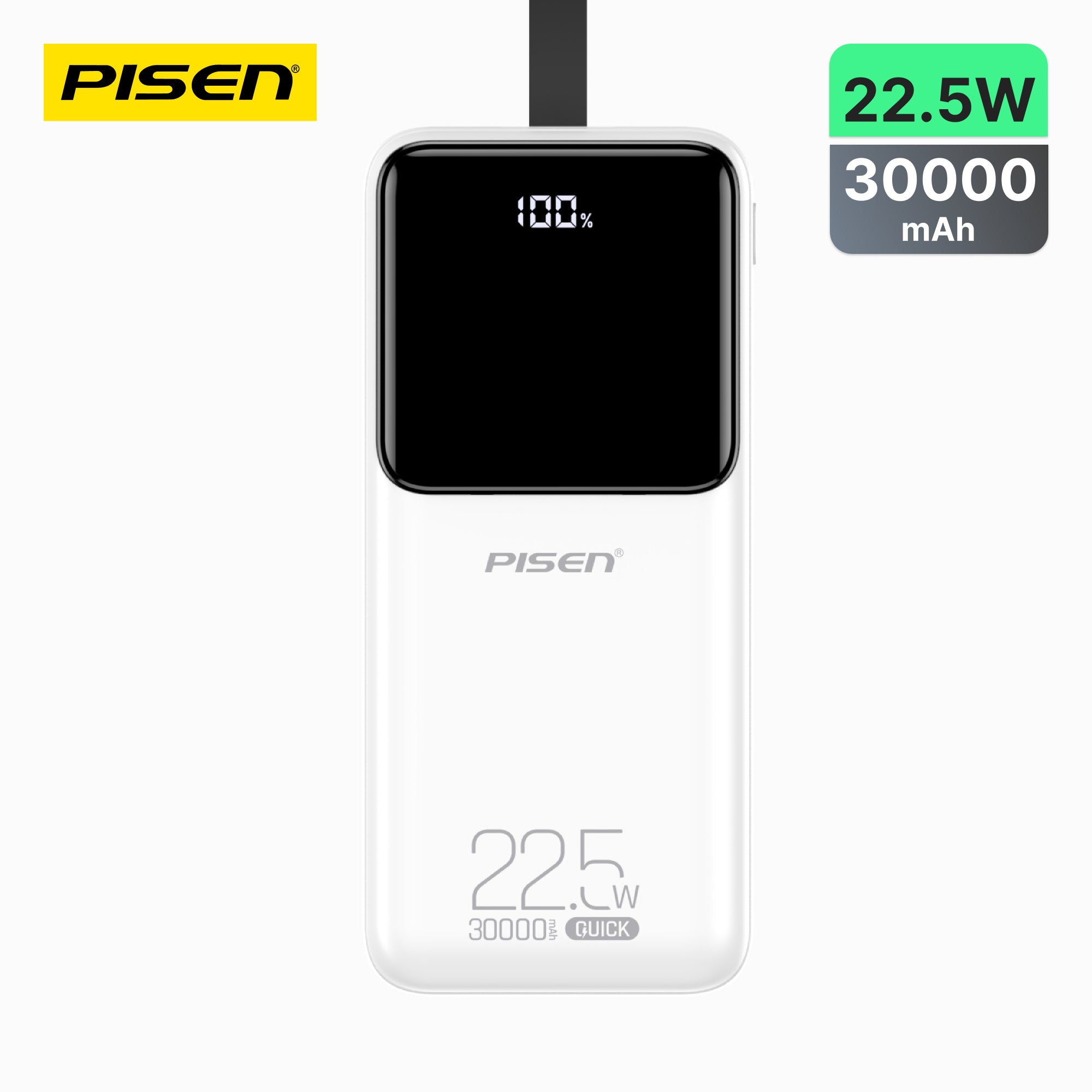 PISEN Semi-Mirror 22.5W Power Bank 30000mAh – High-Capacity Fast Portable Charger (TP-D040)