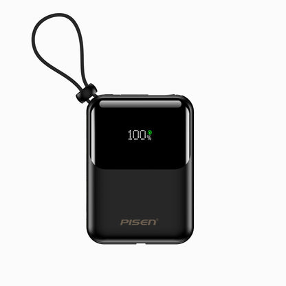 PISEN Sunny Power 22.5W Mini Power Bank 10000mAh – Compact Charger with Two Built-In Cables (TP-D096)