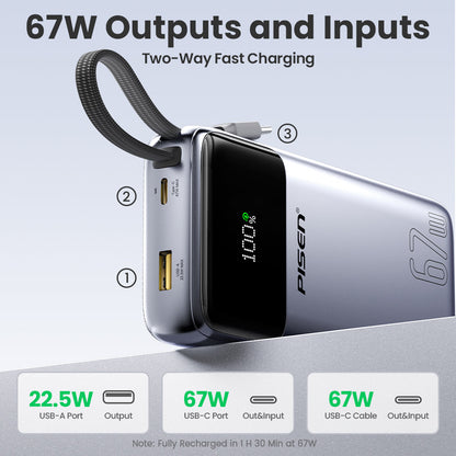 PISEN Bolt 67W 20000mAh Power Bank – Fast-Charging USB-C Portable Charger (TP-D108)