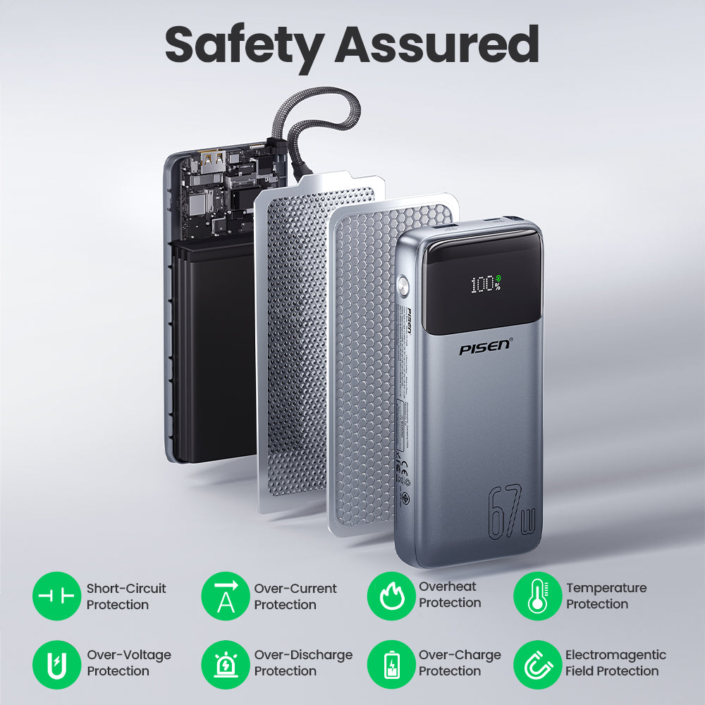 PISEN Bolt 67W 20000mAh Power Bank – Fast-Charging USB-C Portable Charger (TP-D108)