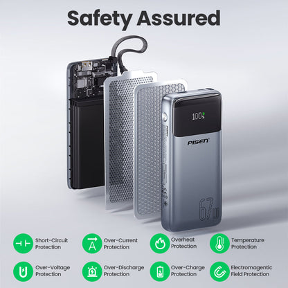 PISEN Bolt 67W 20000mAh Power Bank – Fast-Charging USB-C Portable Charger (TP-D108)