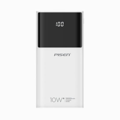 PISEN Mr White 10000mAh Power Bank – Portable Charger with Digital Display, White (TP-D33)