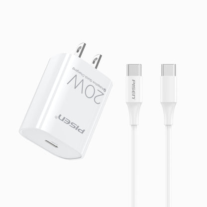 PISEN QUICK 20W USB-C Fast Wall Charger – Single-Port Power Adapter, US Plug (TS-C135A)