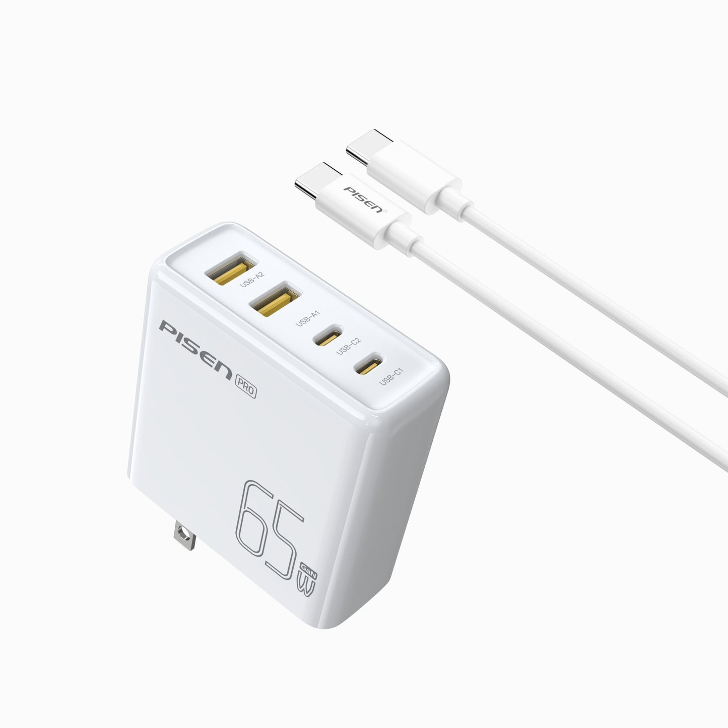 PISEN Pro 65W GaN Fast Charger – 4-Port 2C+2A USB-C Wall Charger, US Plug (TS-C146)