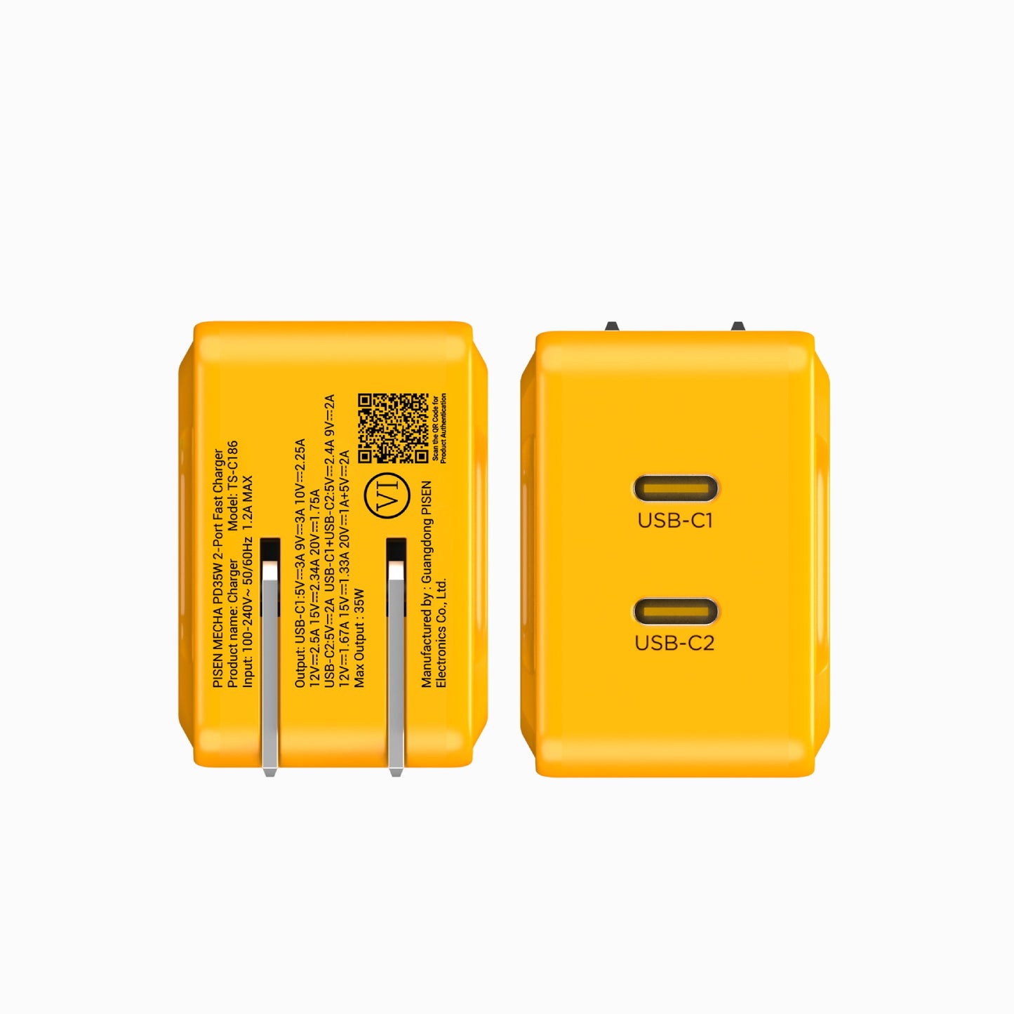 PISEN Mecha 35W PD 2-Port Fast Charger – USB-C Wall Charger, US Plug (TS-C186)