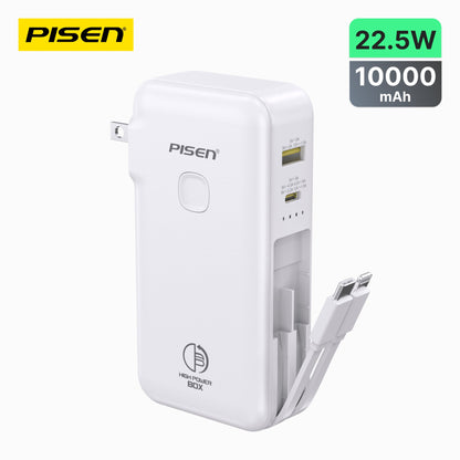 PISEN High Power Box 22.5W Power Bank 10000mAh – Fast Charger with Two Built-In Cables (TS-D312)