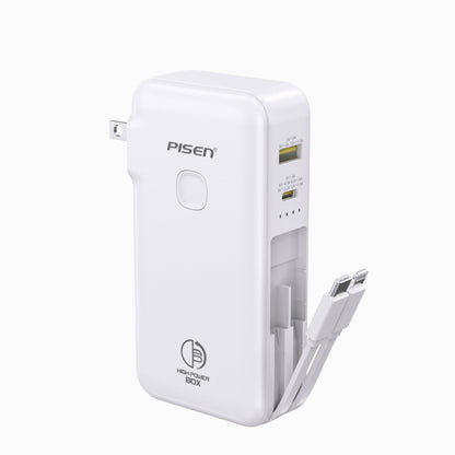 PISEN High Power Box 22.5W Power Bank 10000mAh – Fast Charger with Two Built-In Cables (TS-D312)