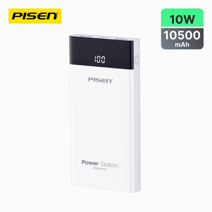 PISEN Mr White Power Station 10500mAh Power Bank – Portable Charger with Display, White (TS-D322A)