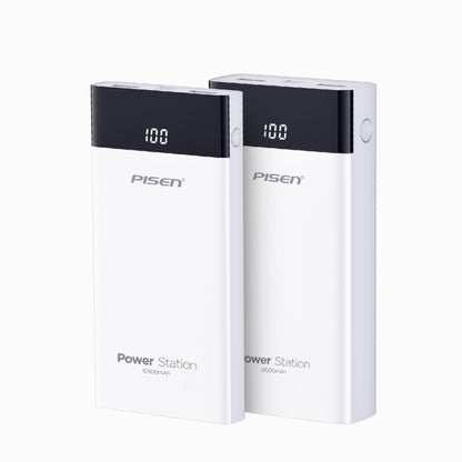 PISEN Mr White Power Station 10500mAh Power Bank – Portable Charger with Display, White (TS-D322A)