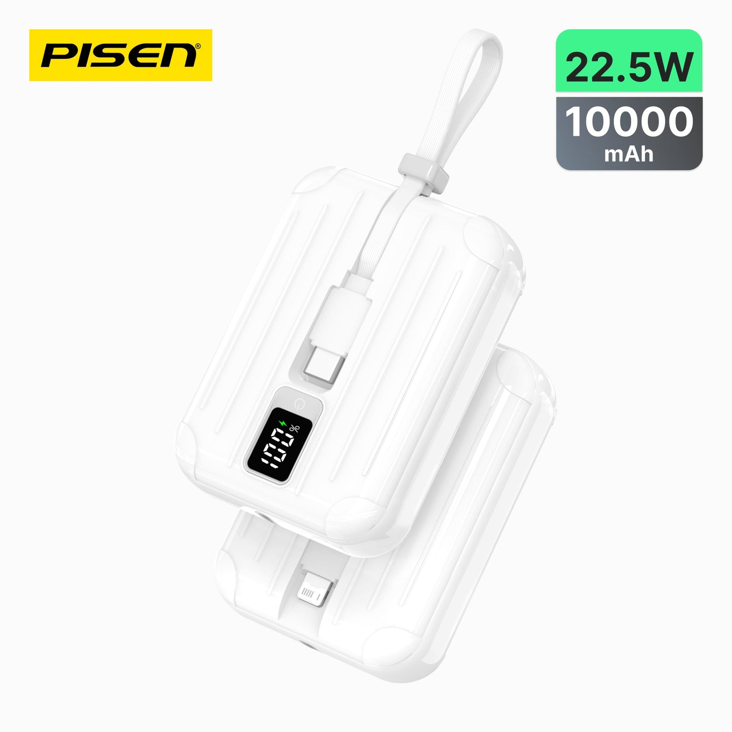 PISEN Power Tiny 22.5W Power Bank 10000mAh – Compact Charger with Dual Built-In Cables (TS-D326)