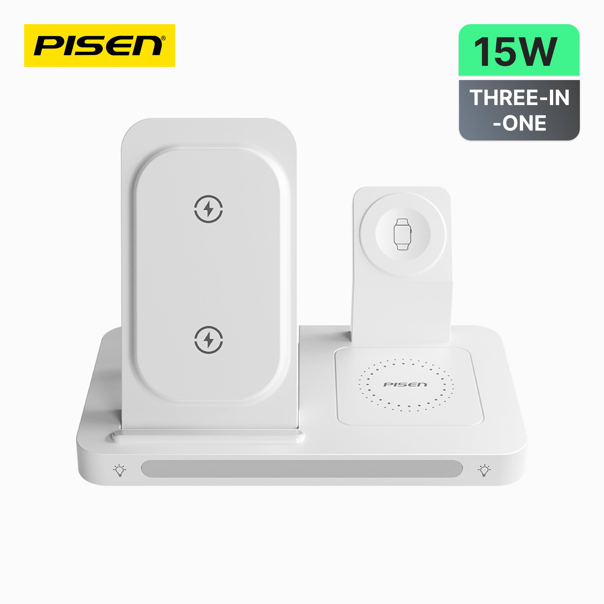 PISEN 3-in-1 Foldable Wireless Charging Station – MagSafe Dock with Night Light, White (XY-C56)