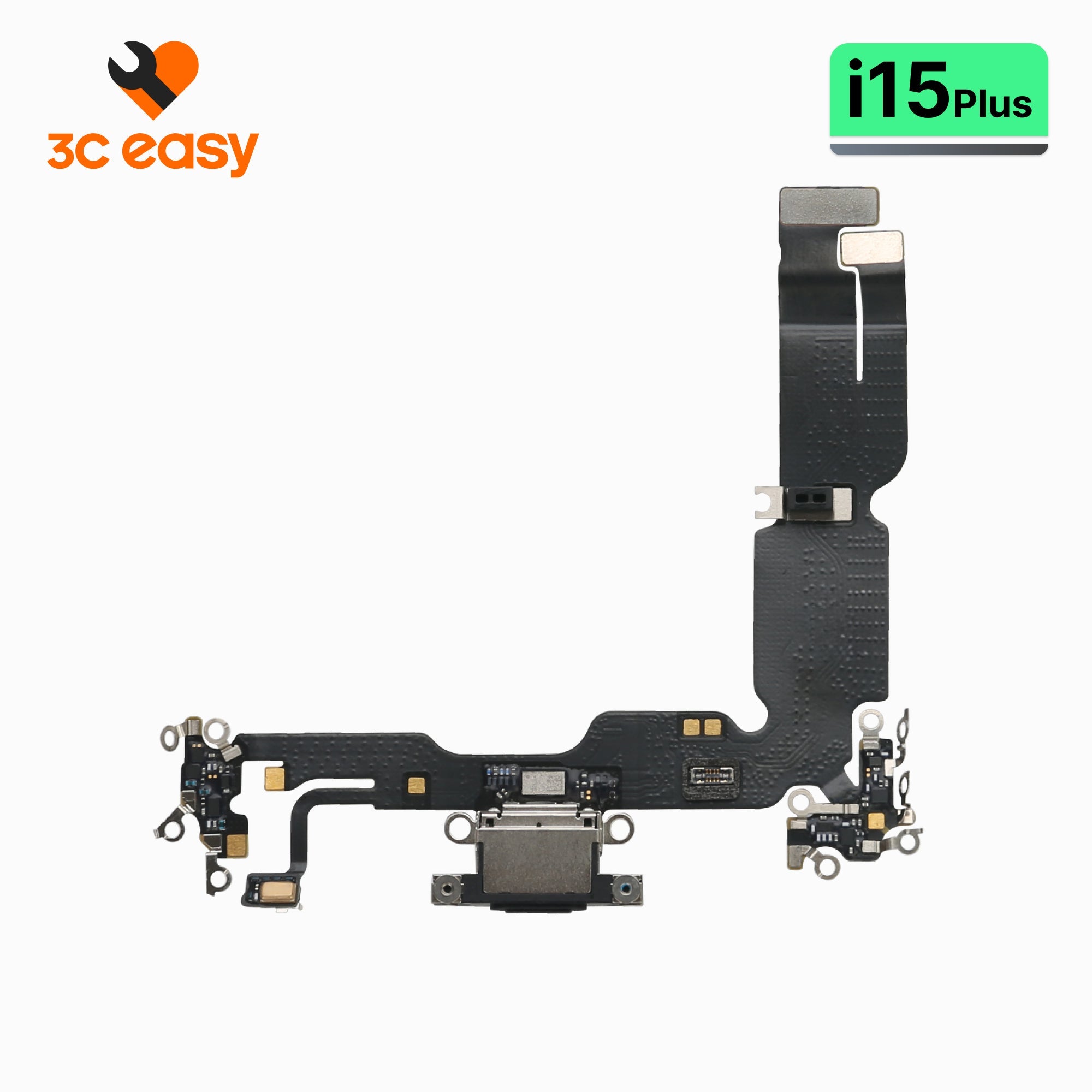 iPhone 15 Plus Charging Port Flex Cable – 3C EASY Replacement Part (Original, Black)
