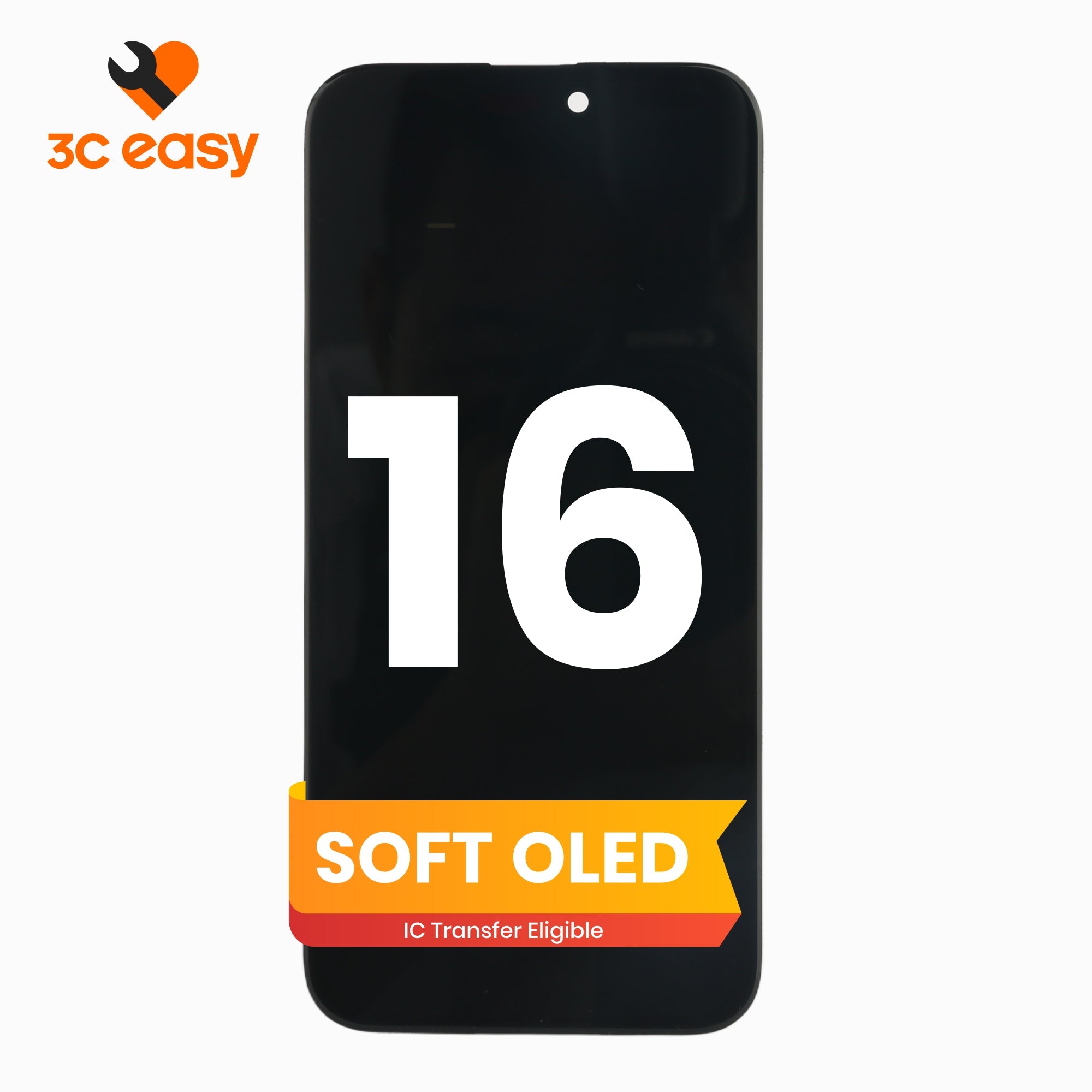 iPhone 16 Screen Replacement – 3C EASY Replacement Part (Soft OLED, Black)