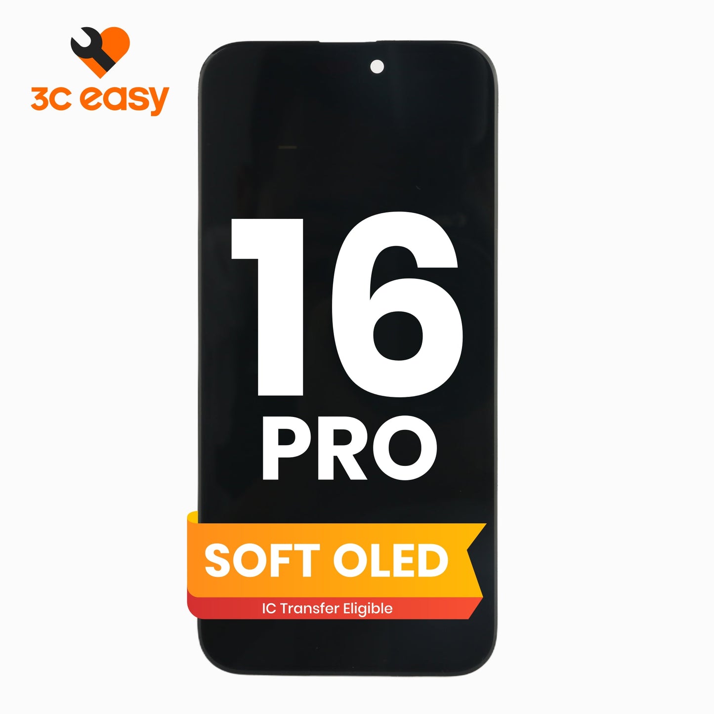 iPhone 16 Pro Screen Replacement – 3C EASY Replacement Part (Soft OLED, Black)