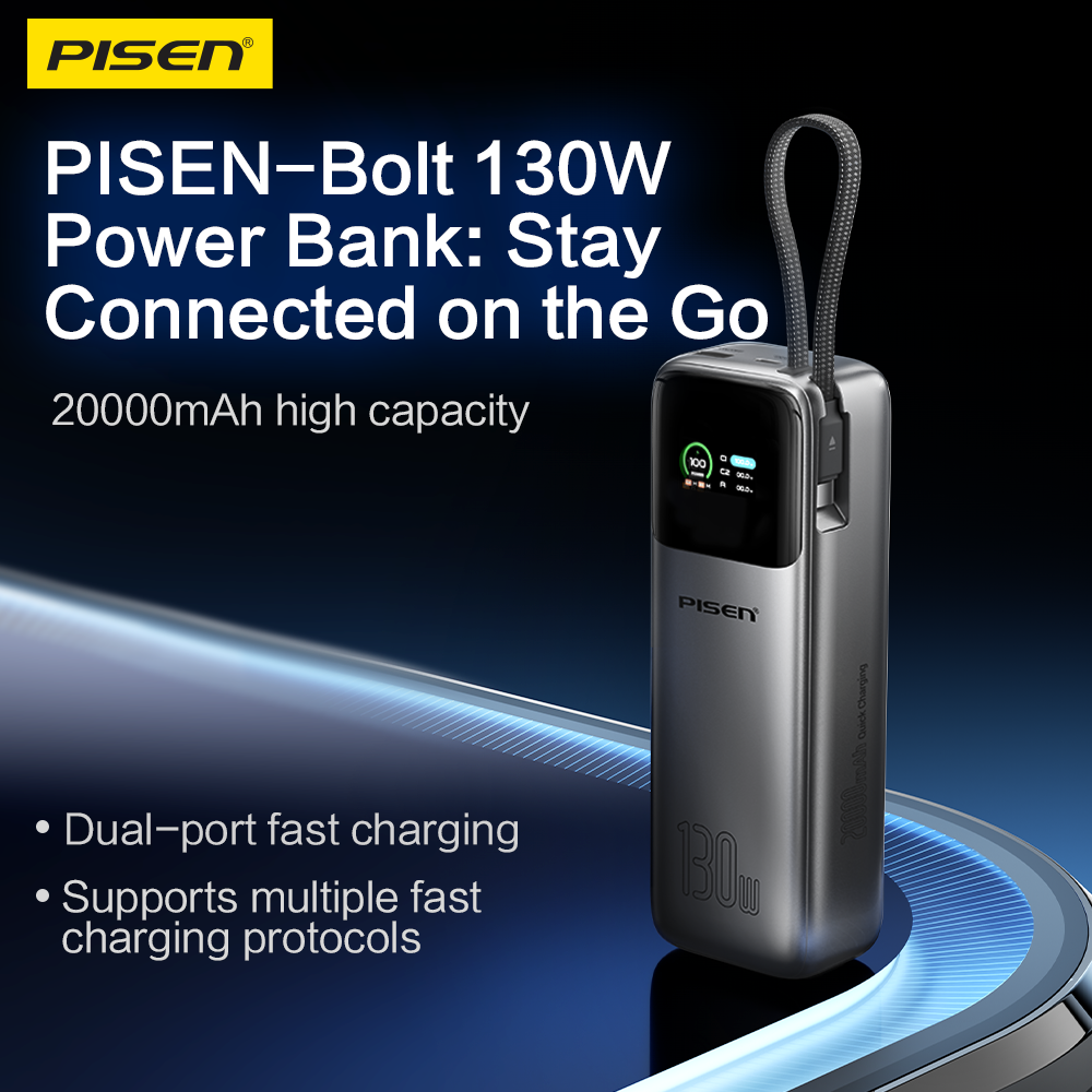 PISEN Bolt 130W 20000mAh Power Bank – High-Speed USB-C Laptop Portable Charger (TP-D107)