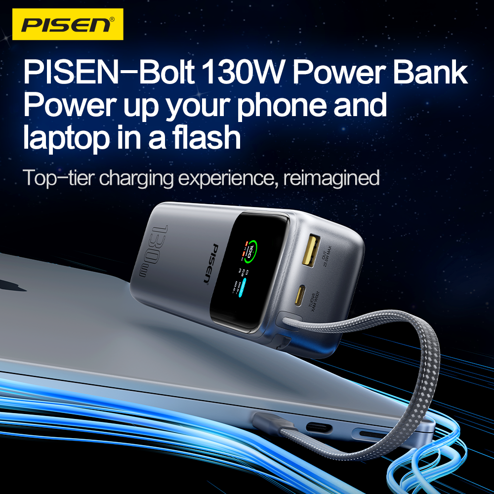 PISEN Bolt 130W 20000mAh Power Bank – High-Speed USB-C Laptop Portable Charger (TP-D107)